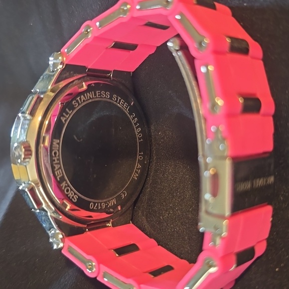 Michael Kors Vibrant Pink and Silver Chronograph Watch Silicone/ Metal Small main image 6